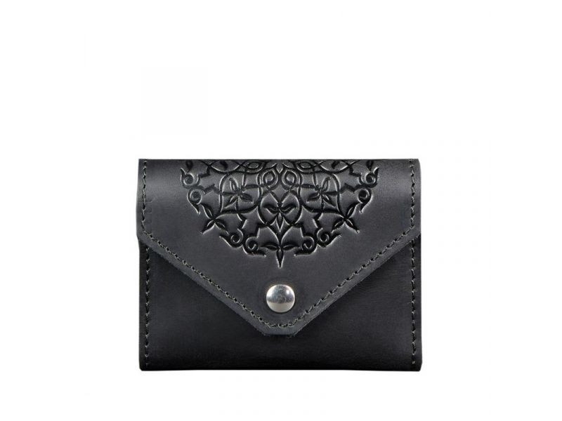 Кожаный женской кард-кейс 3.0 черный с мандалой, фото 6