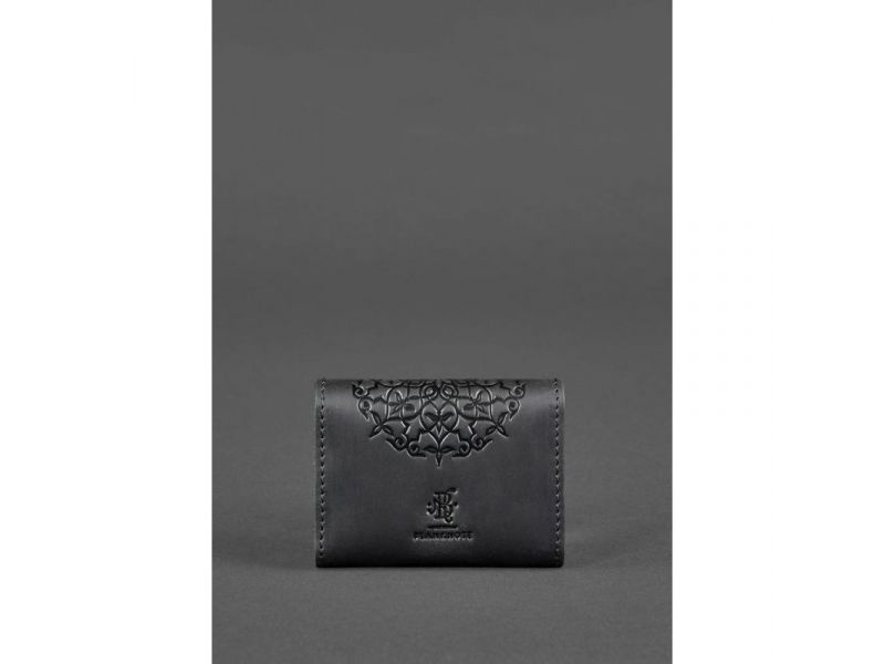 Кожаный женской кард-кейс 3.0 черный с мандалой, фото 4