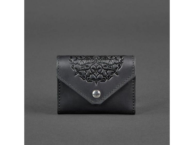 Кожаный женской кард-кейс 3.0 черный с мандалой, фото 5