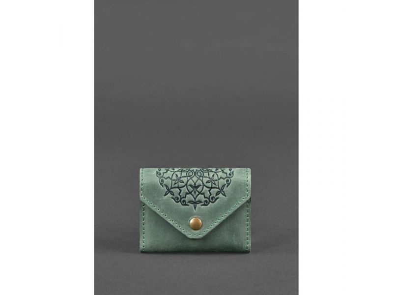 Кожаный кард-кейс 3.0 зеленый с мандалой, фото 1