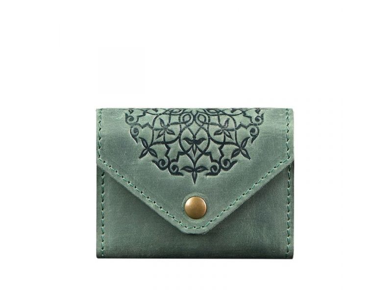 Кожаный кард-кейс 3.0 зеленый с мандалой, фото 6