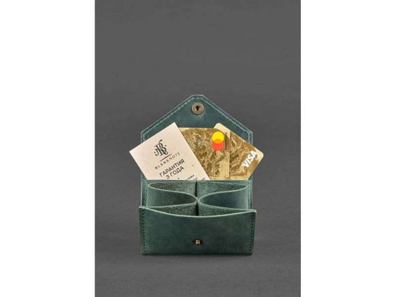 Кожаный кард-кейс 3.0 зеленый с мандалой, фото 2