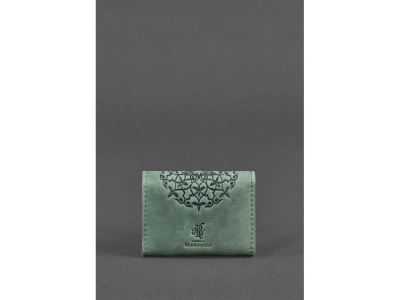 Кожаный кард-кейс 3.0 зеленый с мандалой, фото 4