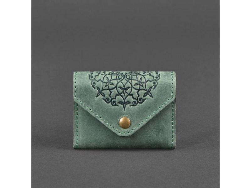 Кожаный кард-кейс 3.0 зеленый с мандалой, фото 5