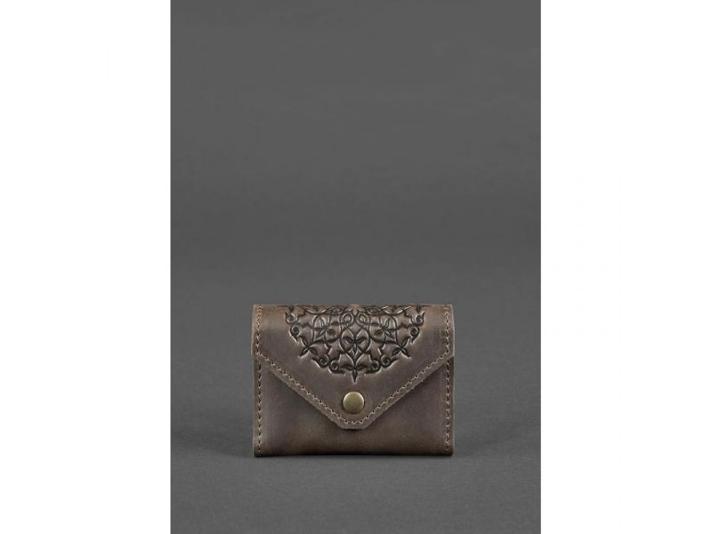 Кожаный кард-кейс 3.0 темно-коричневый Crazy Horse с мандалой, фото 1