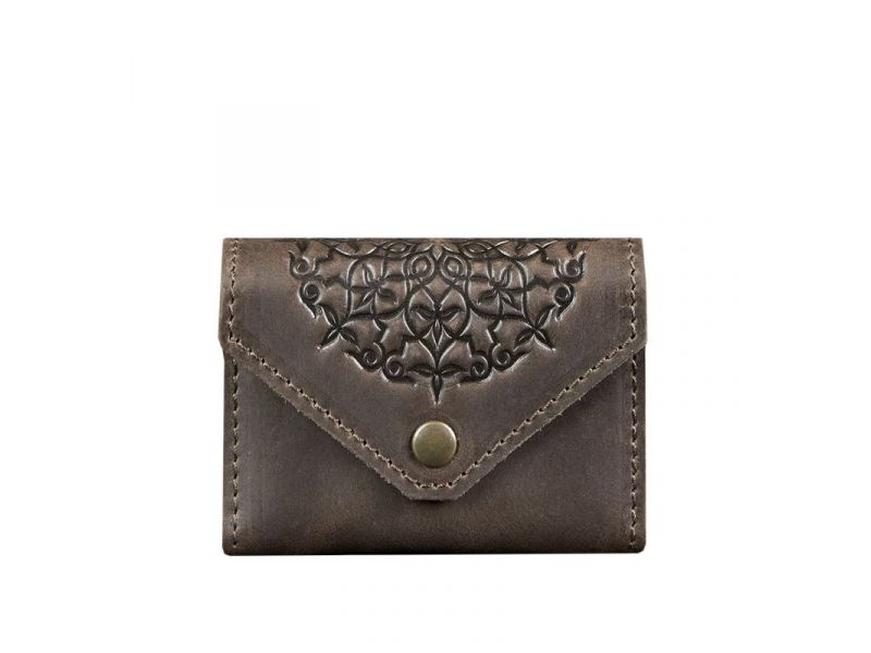 Кожаный кард-кейс 3.0 темно-коричневый Crazy Horse с мандалой, фото 6
