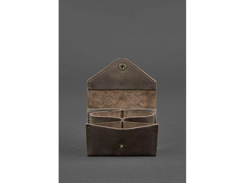 Кожаный кард-кейс 3.0 темно-коричневый Crazy Horse с мандалой, фото 3