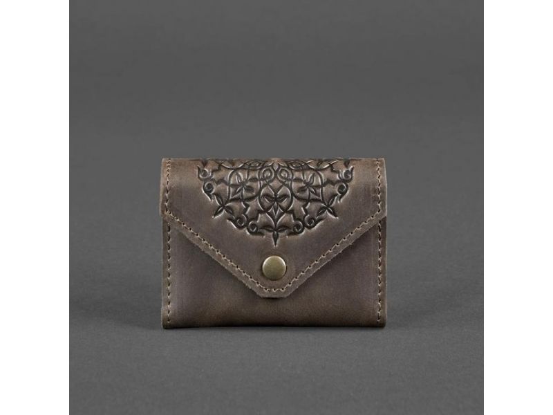 Кожаный кард-кейс 3.0 темно-коричневый Crazy Horse с мандалой, фото 5