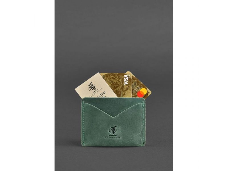 Кожаная визитница 5.0 зеленая Crazy Horse, фото 5