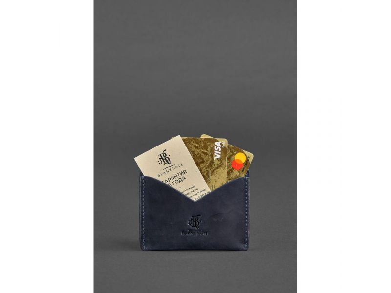 Кожаная визитница 5.0 синяя Crazy Horse, фото 2