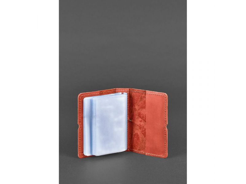 Женский кожаный кард-кейс 7.0 коралловый с перьями, фото 3