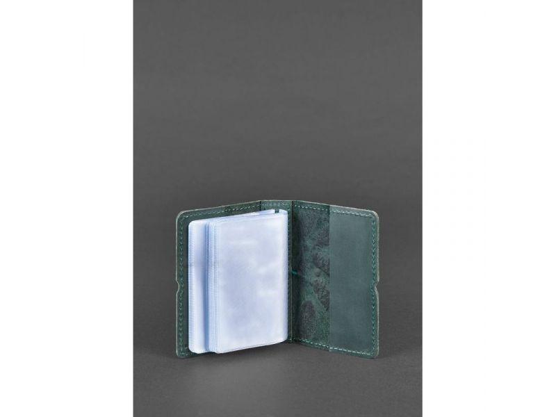 Кожаный кард-кейс 7.0 зеленый с перьями, фото 3