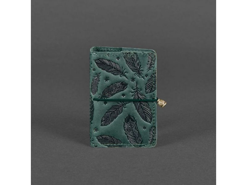 Кожаный кард-кейс 7.0 зеленый с перьями, фото 4