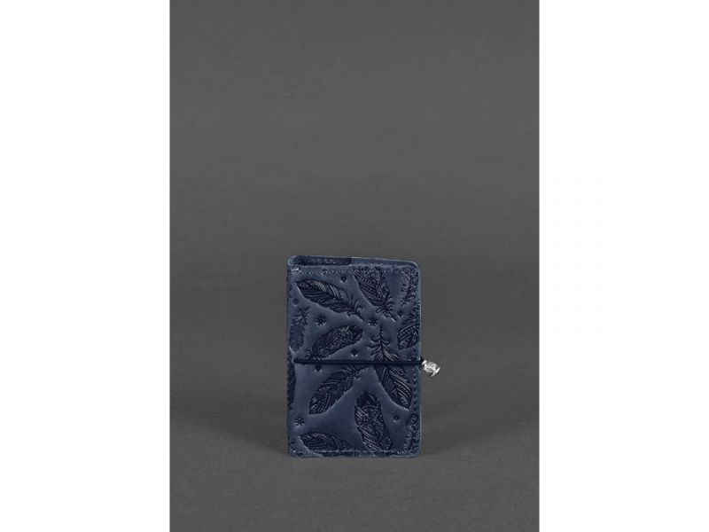 Кожаный кард-кейс 7.0 синий с перьями, фото 1