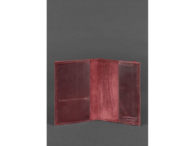 Кожаная обложка для паспорта 1.0 бордовая Crazy Horse, фото 3