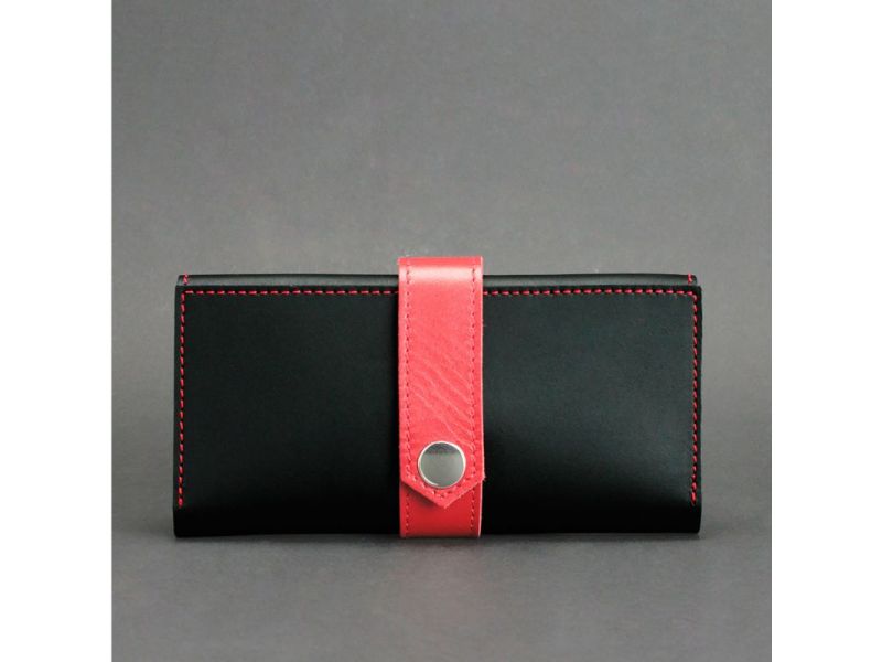 Кожаное женское портмоне 3.0 черное с красным, фото 8