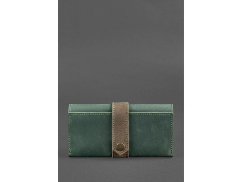 Кожаное женское портмоне 3.0 зеленое с коричневым, фото 1