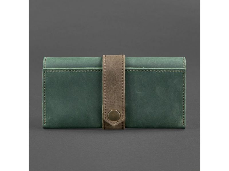 Кожаное женское портмоне 3.0 зеленое с коричневым, фото 5