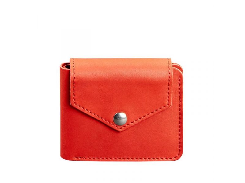Женское кожаное портмоне 4.2 на кнопке коралловое Crazy Horse, фото 6