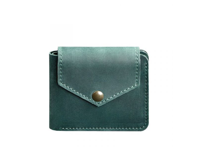 Кожаное портмоне 4.2 на кнопке зеленое Crazy Horse, фото 6