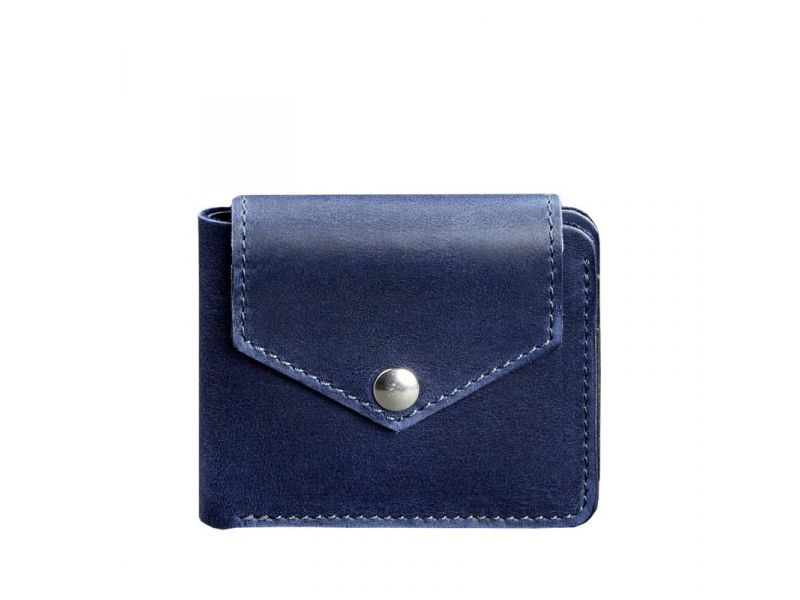 Кожаное портмоне 4.2 на кнопке синее Crazy Horse, фото 10