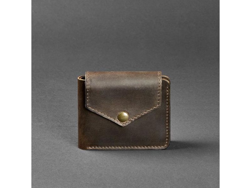 Кожаное портмоне 4.2 на кнопке темно-коричневый Crazy Horse, фото 5