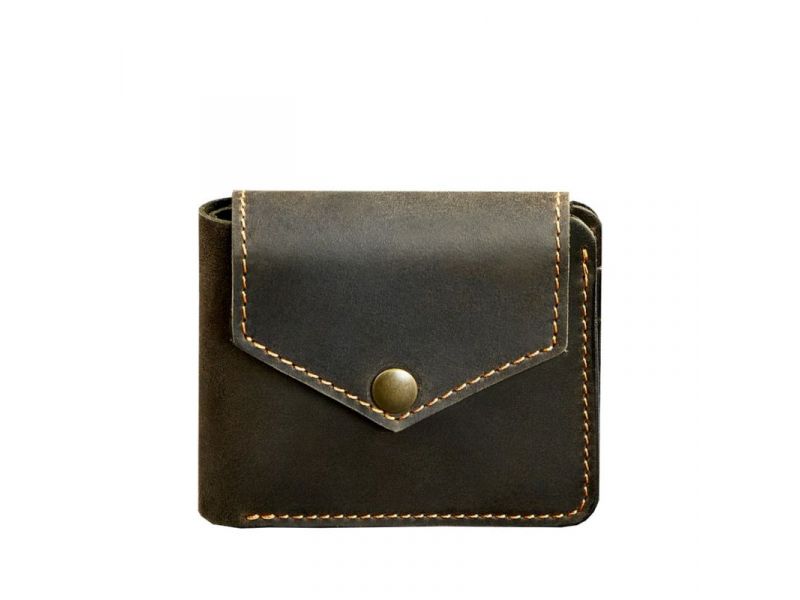 Кожаное портмоне 4.2 на кнопке темно-коричневый Crazy Horse с оранжевой нитью, фото 6