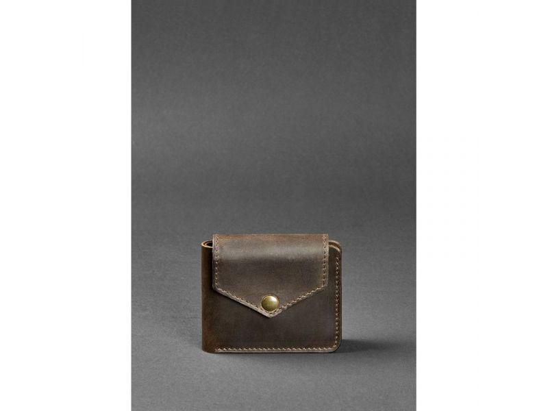 Кожаное портмоне 4.2 на кнопке темно-коричневый Crazy Horse, фото 1