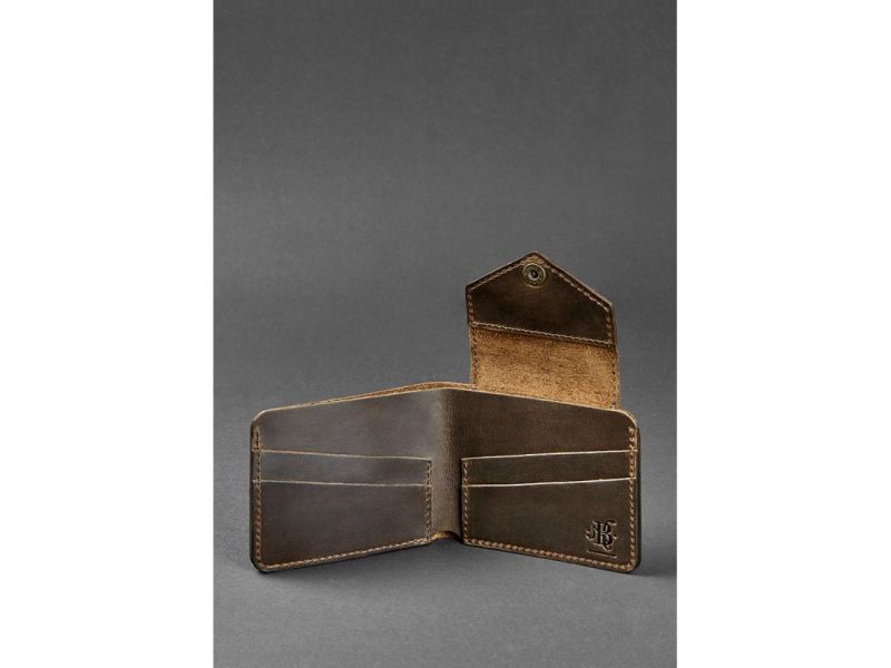 Кожаное портмоне 4.2 на кнопке темно-коричневый Crazy Horse, фото 3