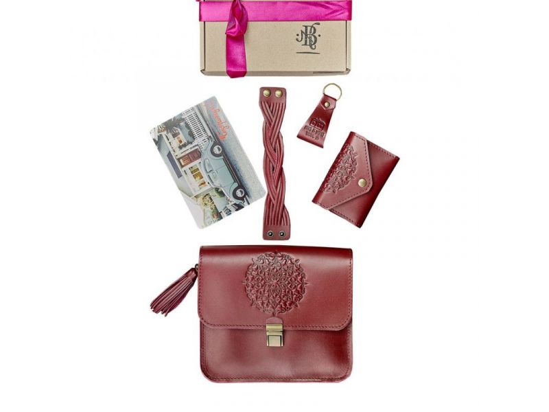 Женский подарочный набор кожаных аксессуаров Бордо Краст, фото 4
