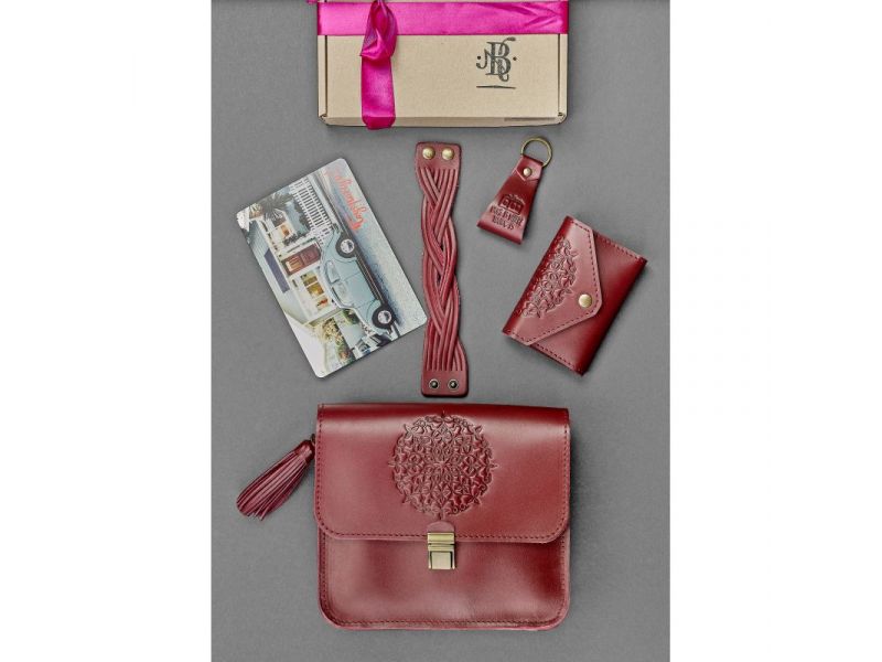 Женский подарочный набор кожаных аксессуаров Бордо Краст, фото 2