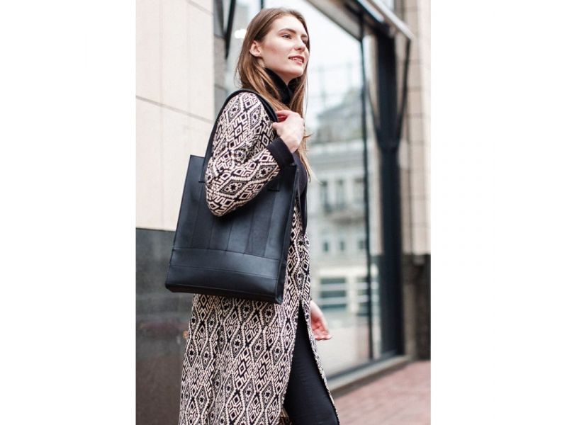 Кожаная женская сумка шоппер Бэтси черная, фото 6