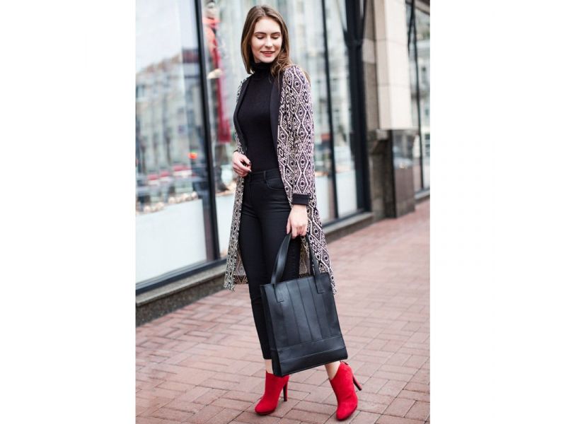 Кожаная женская сумка шоппер Бэтси черная, фото 8