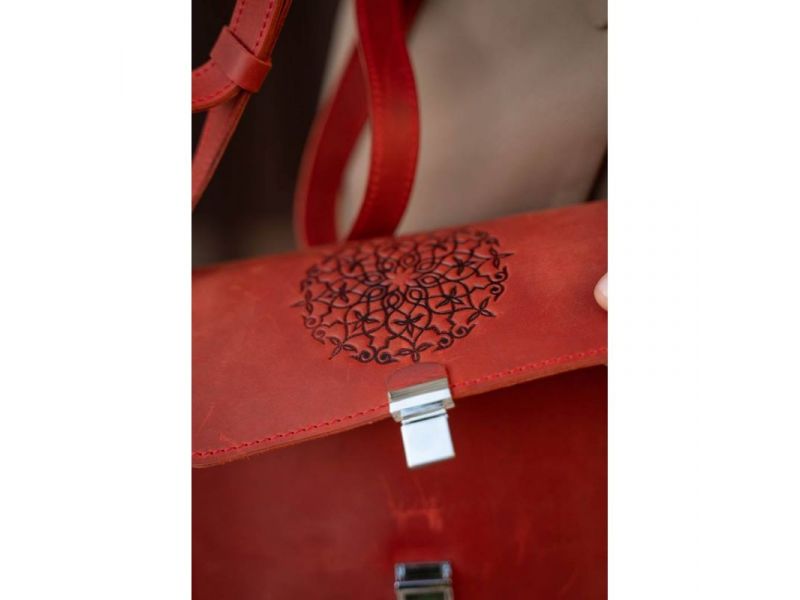 Кожаная женская бохо-сумка Лилу Коралловая, фото 10