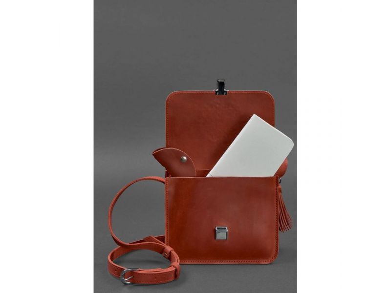 Кожаная женская бохо-сумка Лилу Коралловая, фото 3