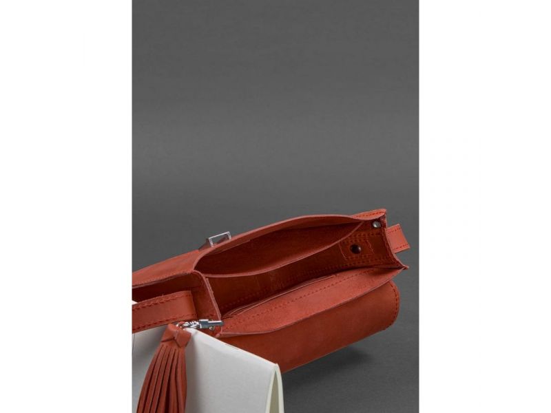 Кожаная женская бохо-сумка Лилу Коралловая, фото 4