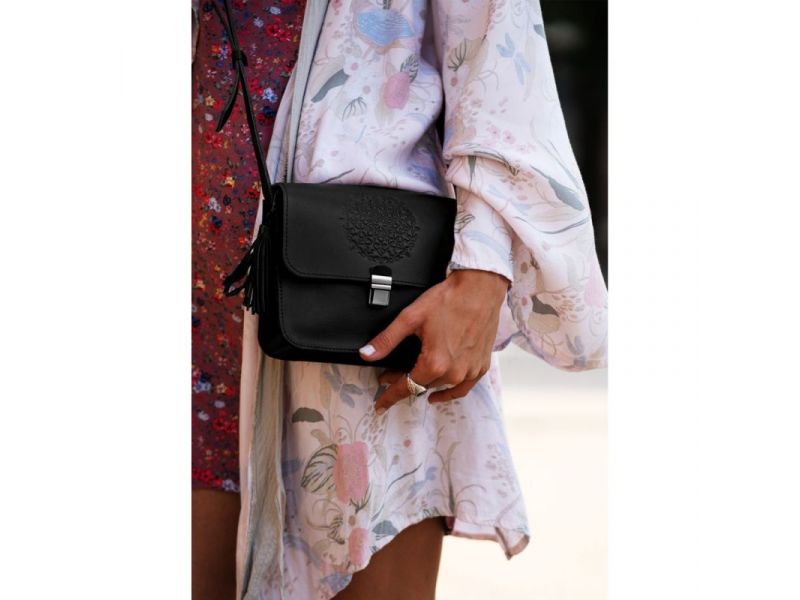 Кожаная женская бохо-сумка Лилу черная, фото 10