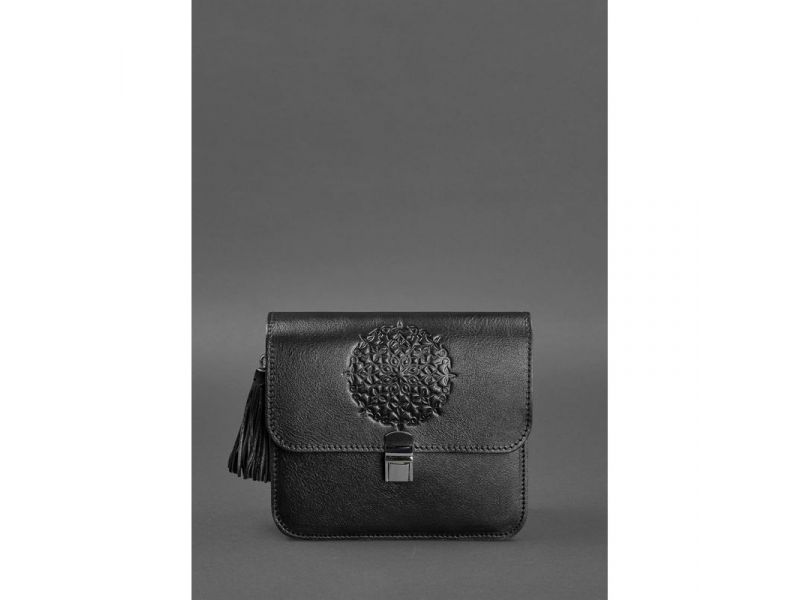 Кожаная женская бохо-сумка Лилу черная, фото 2