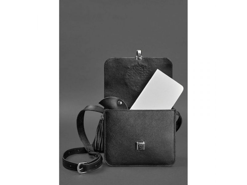 Кожаная женская бохо-сумка Лилу черная, фото 3