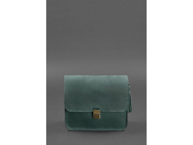 Кожаная женская бохо-сумка Лилу зеленая Crazy Horse, фото 6