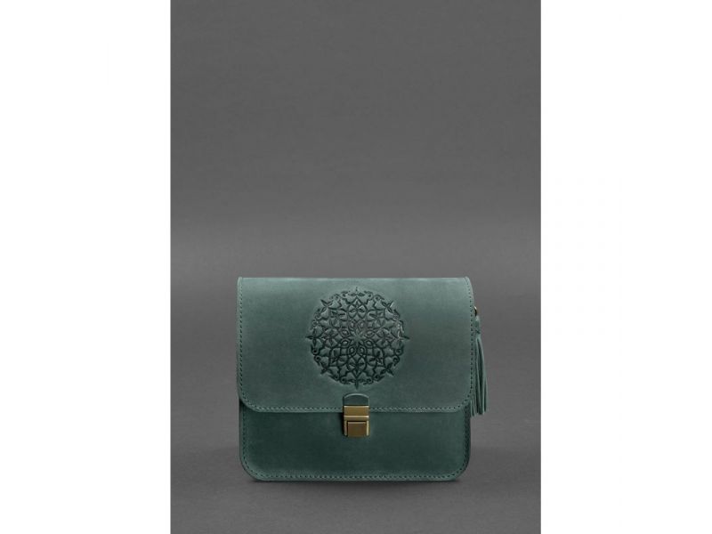 Кожаная женская бохо-сумка Лилу зеленая Crazy Horse, фото 2