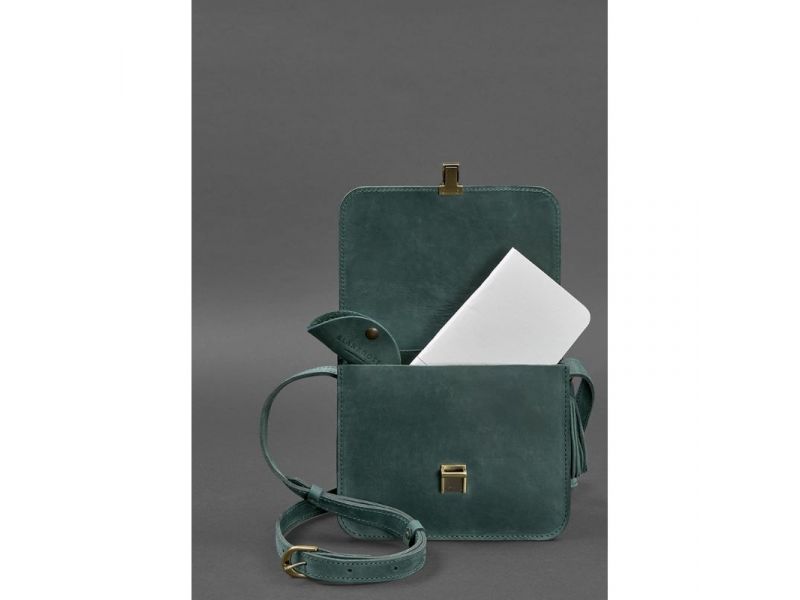 Кожаная женская бохо-сумка Лилу зеленая Crazy Horse, фото 3