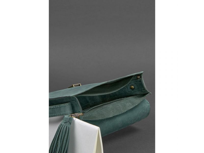 Кожаная женская бохо-сумка Лилу зеленая Crazy Horse, фото 4