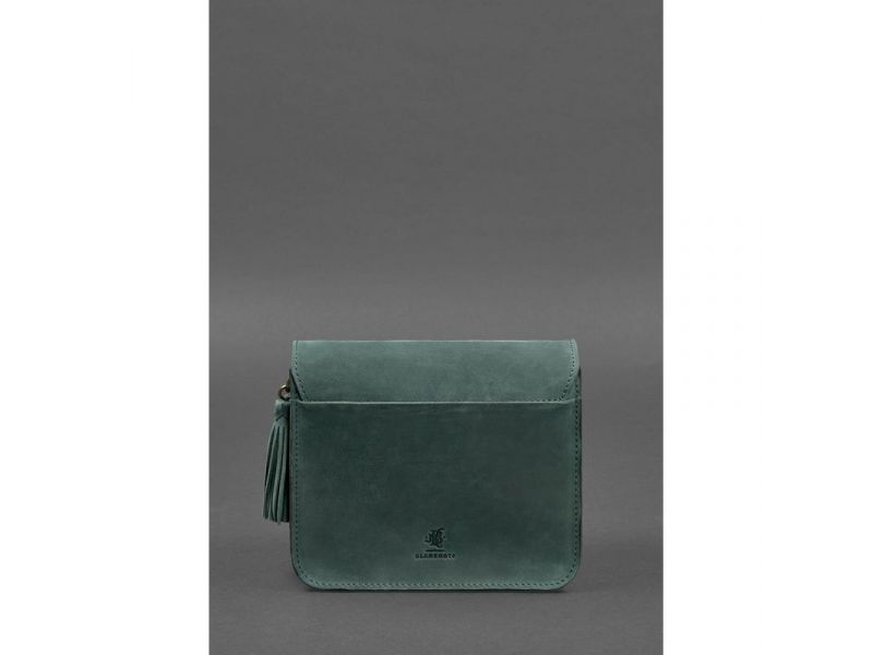 Кожаная женская бохо-сумка Лилу зеленая Crazy Horse, фото 5