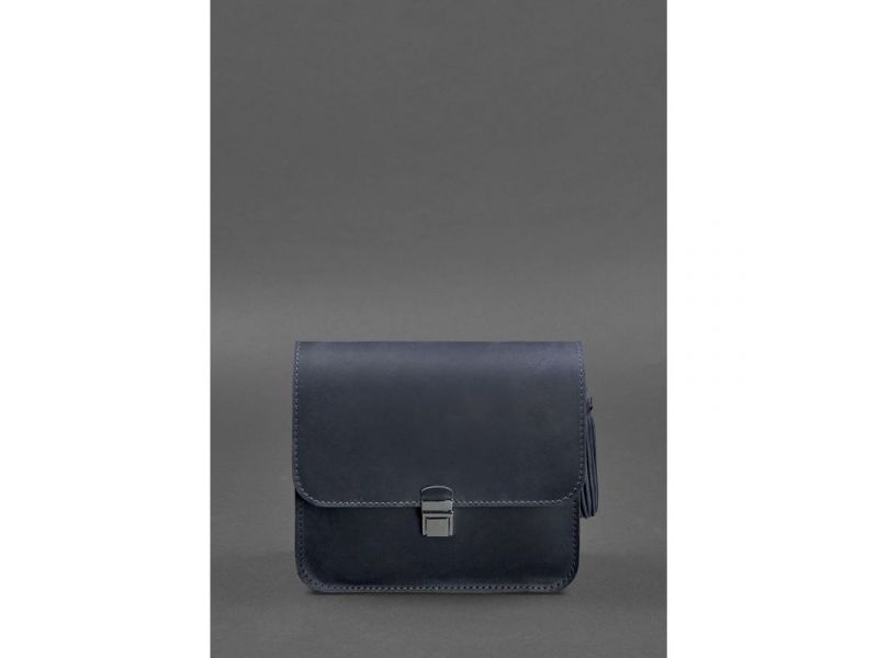 Кожаная женская бохо-сумка Лилу синяя Crazy Horse, фото 6