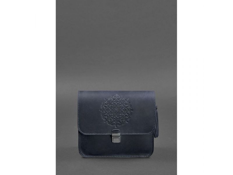 Кожаная женская бохо-сумка Лилу синяя Crazy Horse, фото 2