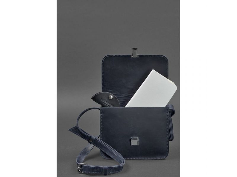 Кожаная женская бохо-сумка Лилу синяя Crazy Horse, фото 3