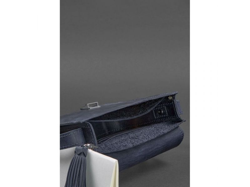 Кожаная женская бохо-сумка Лилу синяя Crazy Horse, фото 4