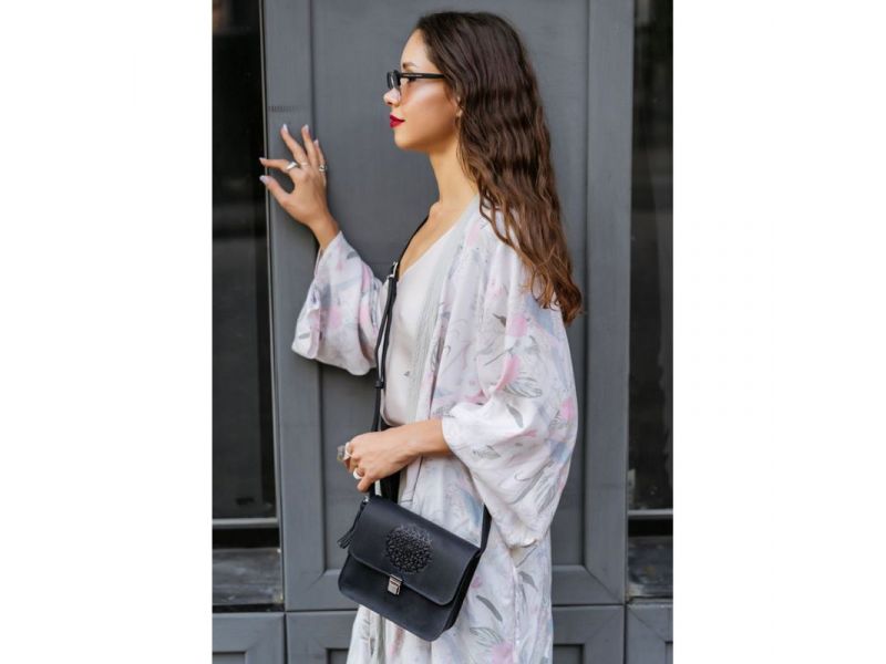 Кожаная женская бохо-сумка Лилу синяя Crazy Horse, фото 7