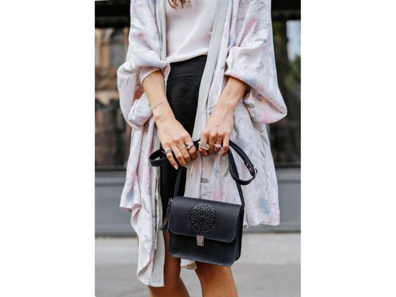 Кожаная женская бохо-сумка Лилу синяя Crazy Horse, фото 9